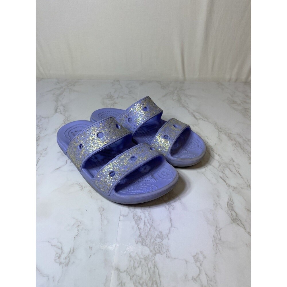 Crocs Iconic Comfort J2 Glitter Double Strap Slides Light Purple Sandals Unisex
